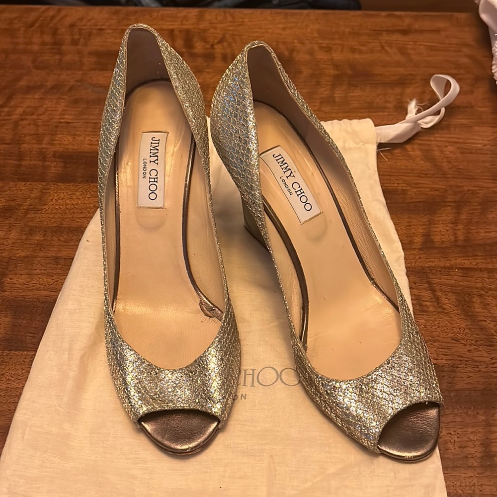 Jimmy Choo Glitter Wedge Shoes